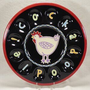 Becky Denny Cockadoodle Deviled Egg Plate Platter Rooster Chicken Holds Dozen 12